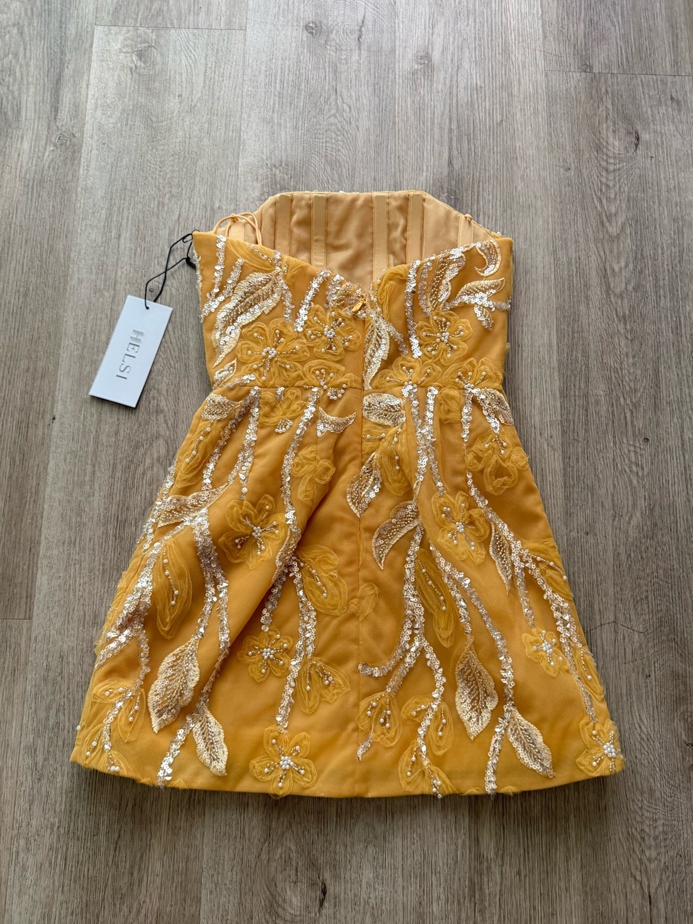 helsi marisa orange gold 3d flower applique embellished strapless mini dress XS - Picture 3 of 10